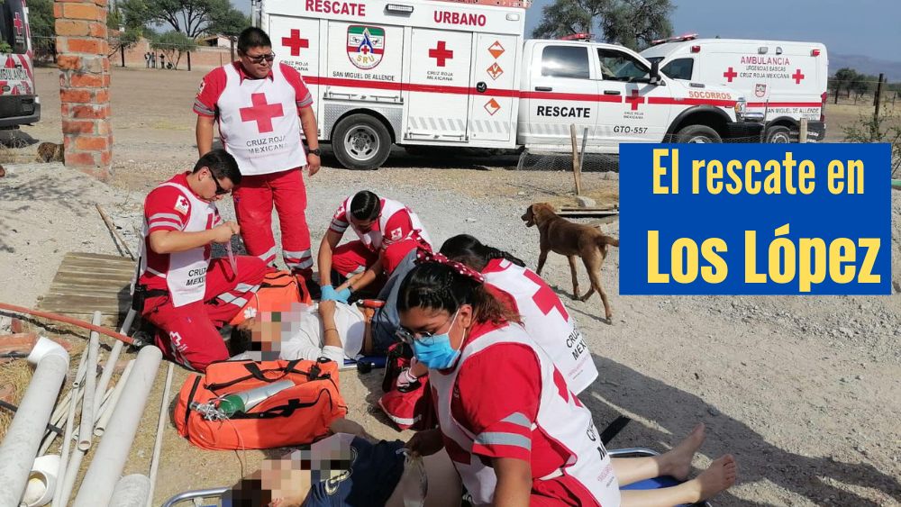 Cuerpos de emergencia de SMA rescatan a 2 personas que cayeron en una cisterna en Los López