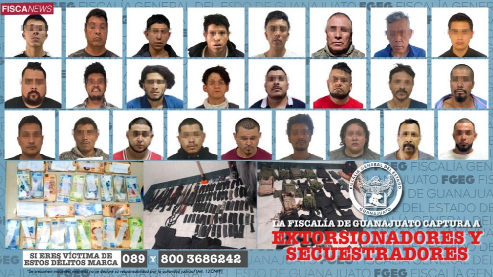 Desarticulan células de extorsionadoresy secuestradores en el Estado de Guanajuato; detuvieron a 25