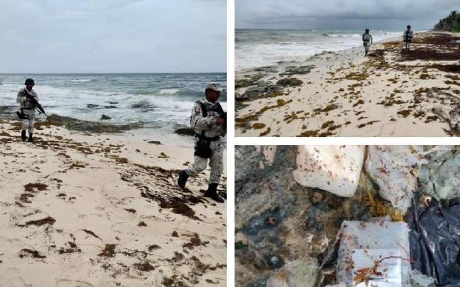 GN aseguran paquetes de cocaína que encontraron entre el sargazo en una playa de Tulum, Quintana Roo