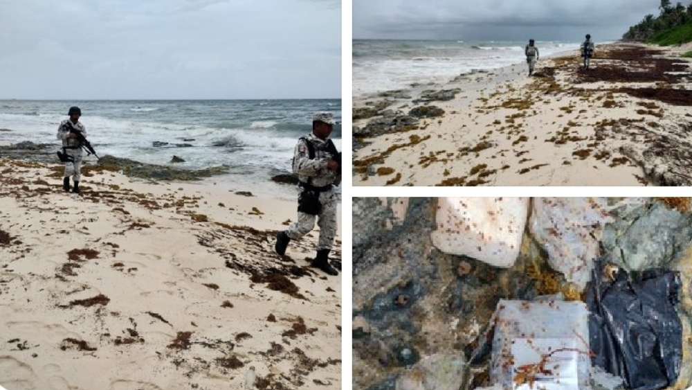 GN aseguran paquetes de cocaína que encontraron entre el sargazo en una playa de Tulum, Quintana Roo