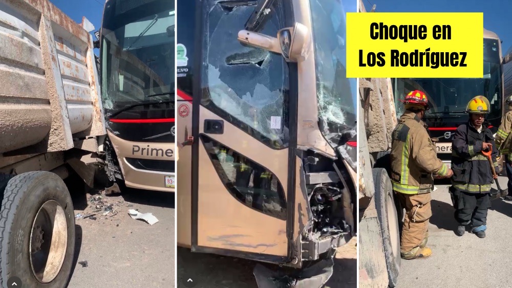 Chocan autobús de pasajeros y tolva en la comunidad de Los Rodríguez; Bomberos de San Miguel de Allende responden al siniestro