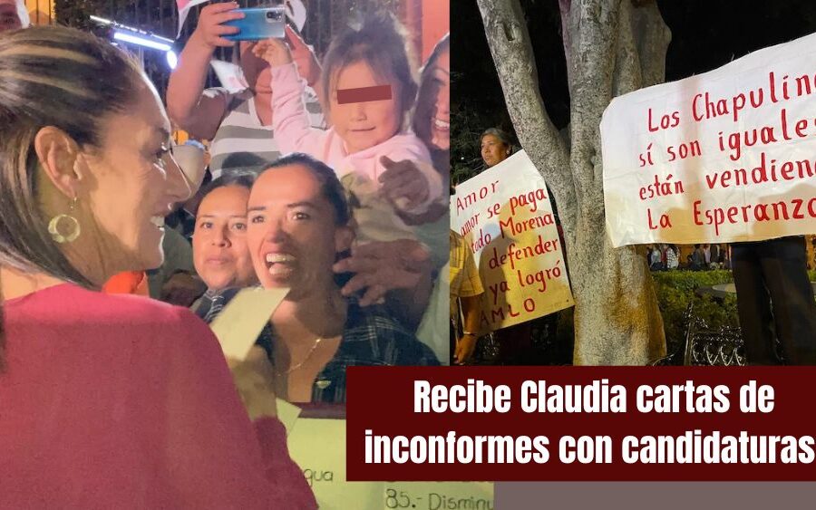 Protestan morenistas, en evento de Claudia Sheinbaum, por elección de precandidatos de Morena para alcaldías