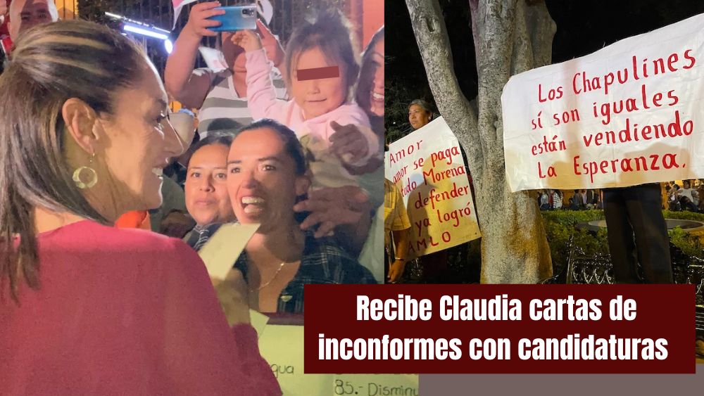 Protestan morenistas, en evento de Claudia Sheinbaum, por elección de precandidatos de Morena para alcaldías