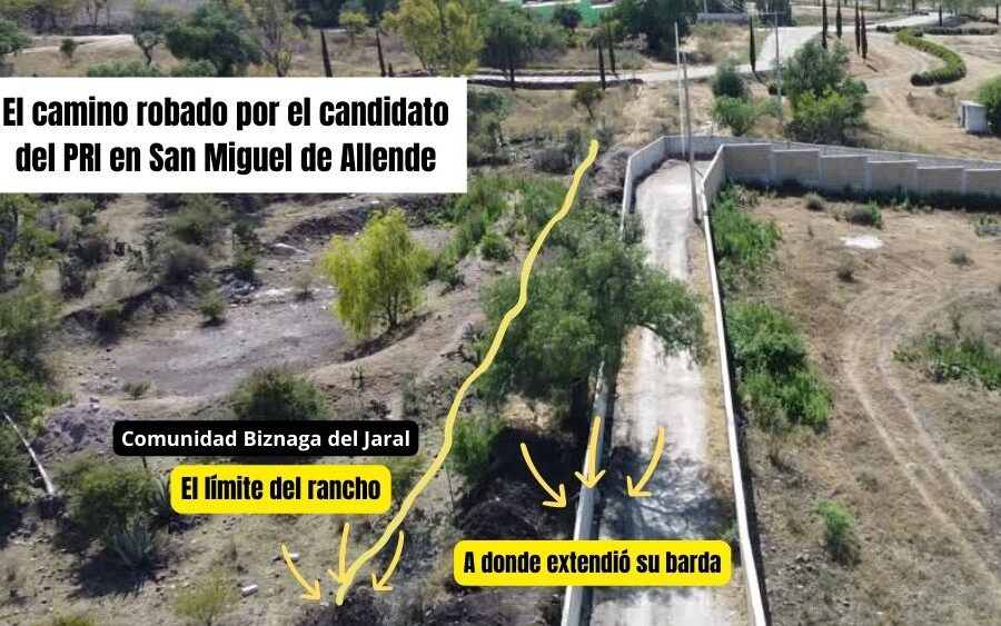 Denuncian a candidato del PRI por apropiación indebida de camino vecinal en San Miguel de Allende, para ampliar su rancho Tres Niñas