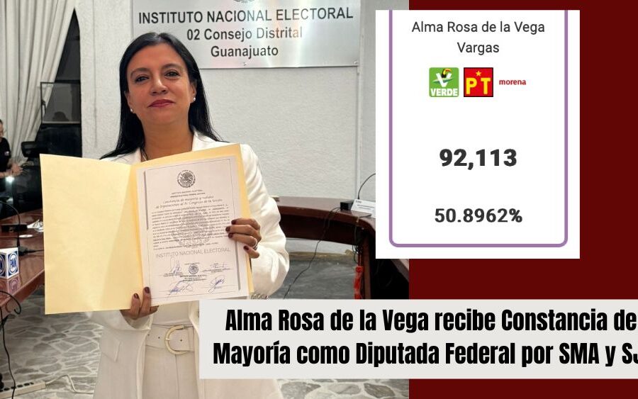 Alma Rosa de la Vega recibe constancia de mayoría y se convierte en Diputada Federal Electa