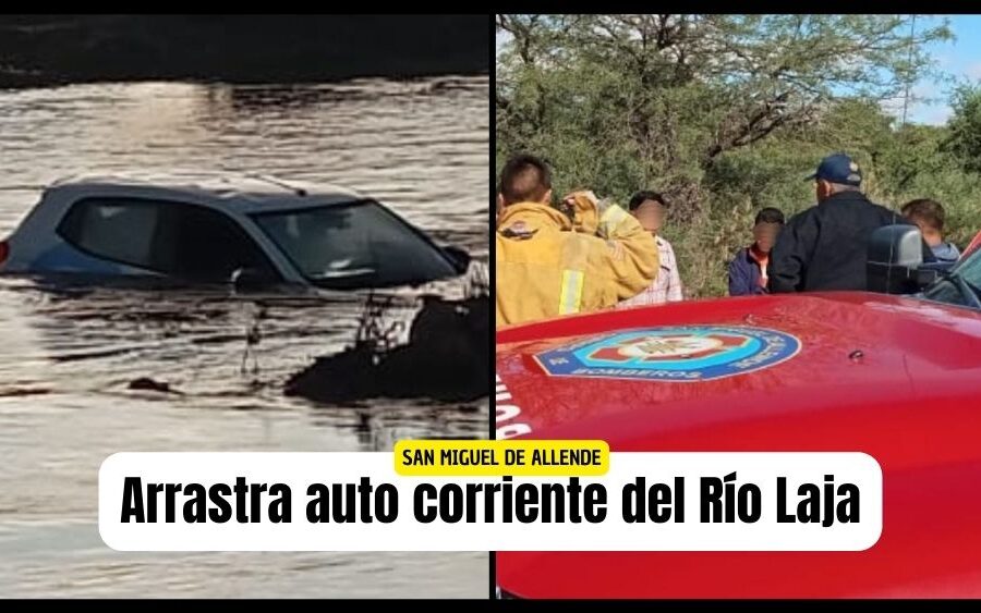 Rescate en el río Laja: corriente arrastra un vehículo con tres tripulantes que logran ponerse a salvo