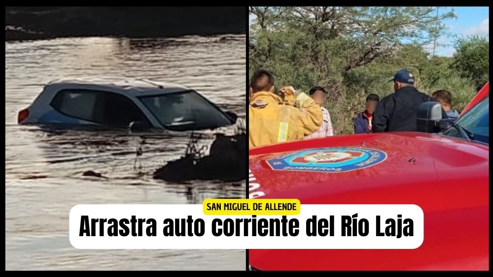 Rescate en el río Laja: corriente arrastra un vehículo con tres tripulantes que logran ponerse a salvo