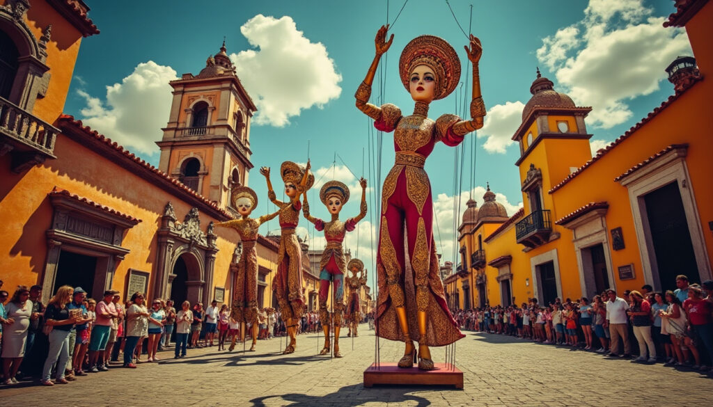 descubre la fascinación de las majestuosas marionetas gigantes que invaden las calles de san miguel de allende, llevando consigo un mágico baile que encantará a grandes y pequeños. sumérgete en esta experiencia única llena de arte y cultura.