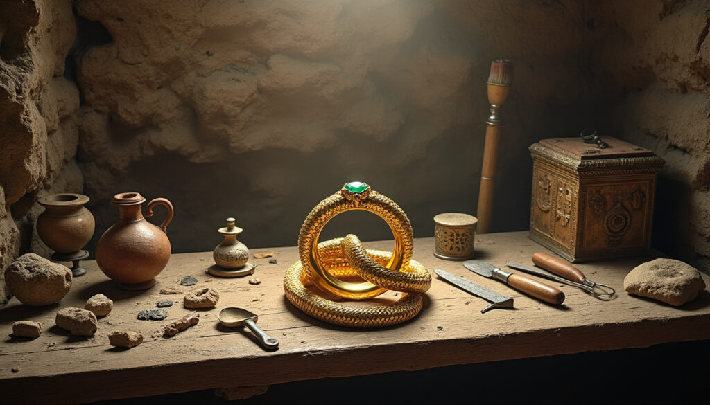 descubre el fascinante hallazgo en grecia: un antiguo anillo de oro dedicado a apolo, adornado con una serpiente curativa, encontrado en una tumba que data de hace 2.000 años. un testimonio invaluable de la historia y la mitología griega.