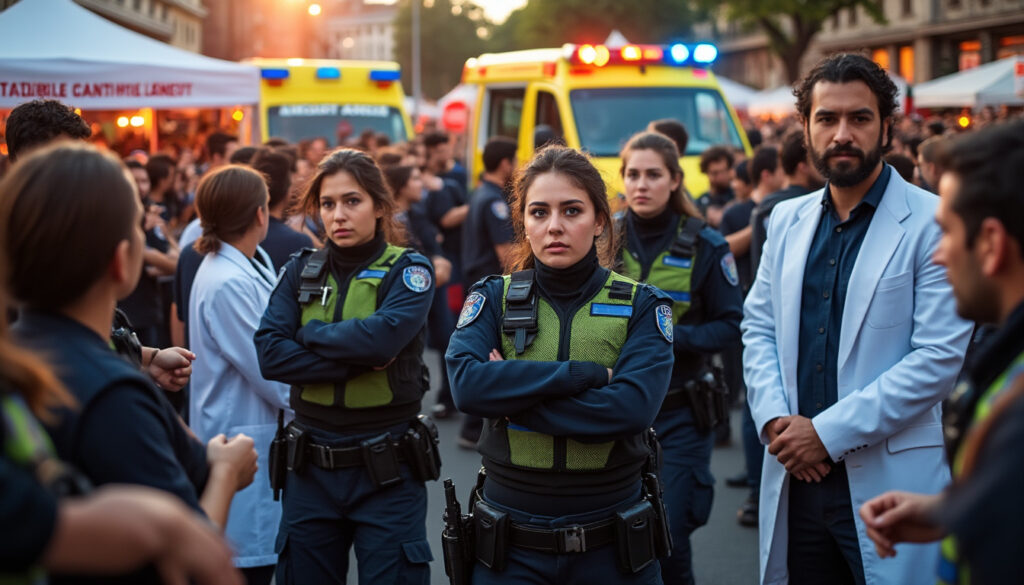 durante las fiestas de la txantrea, agentes policiales se encargan de proteger a los empleados de ambulancia de potenciales agresiones, garantizando su seguridad mientras cumplen con su vital labor de asistir a la comunidad.