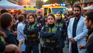 durante las fiestas de la txantrea, agentes policiales se encargan de proteger a los empleados de ambulancia de potenciales agresiones, garantizando su seguridad mientras cumplen con su vital labor de asistir a la comunidad.