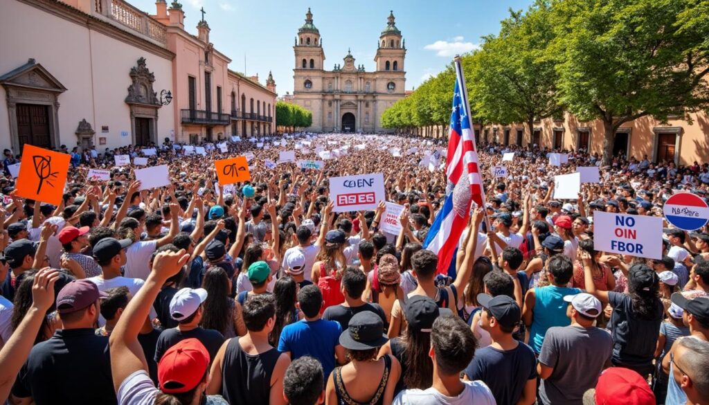 en san miguel de allende, decenas de manifestantes alzan sus voces desafiando a donald trump con el poderoso lema 'no reyes'. un evento que resalta la unidad y la resistencia en tiempos de incertidumbre. únete a la lucha por la justicia y la igualdad.