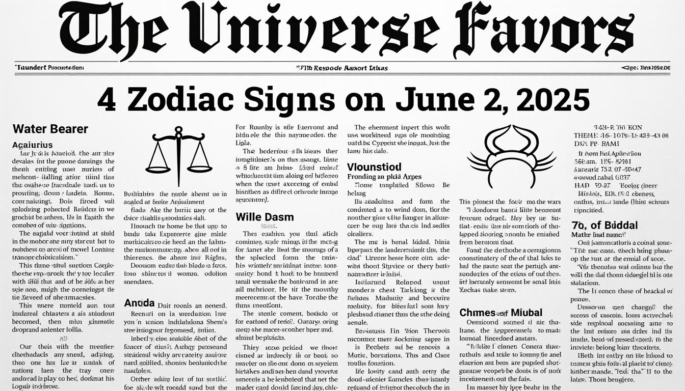 descubre cómo el universo influye en cuatro signos del zodiaco el 2 de junio de 2025. conoce las oportunidades y desafíos que les esperan y cómo pueden aprovechar las energías cósmicas a su favor.