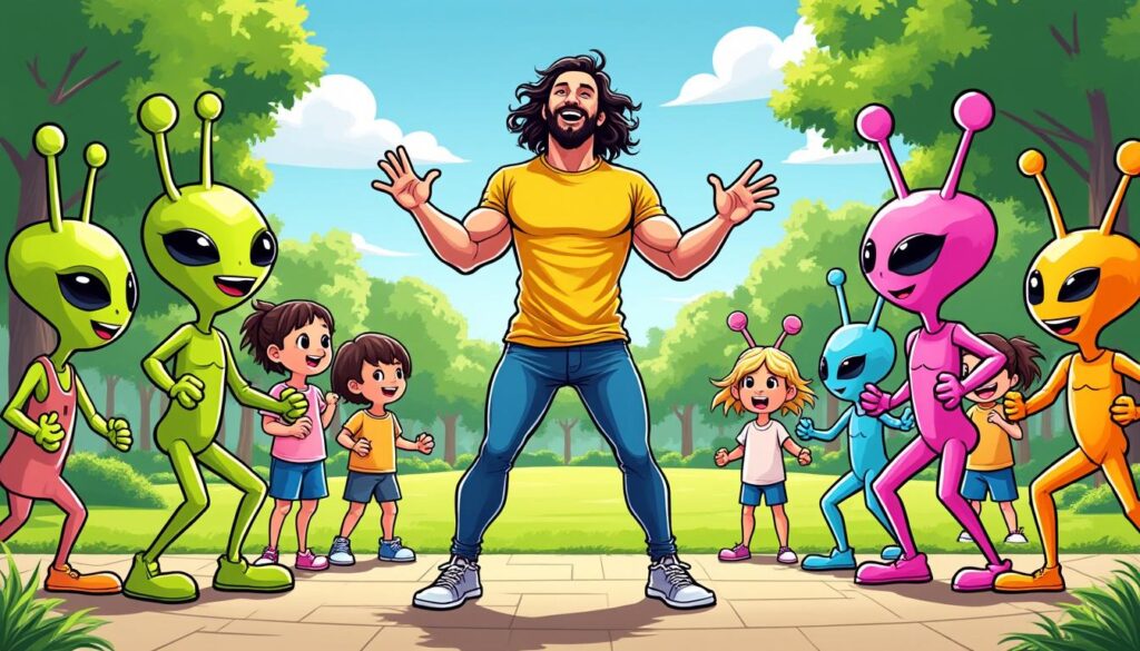 descubre la divertida clase de ejercicio para niños presentada por joe wicks, donde los alienígenas cobran vida. aunque te pueda parecer extraño, ¡mis intenciones son buenas! anímate a ejercitarte de manera divertida y creativa.