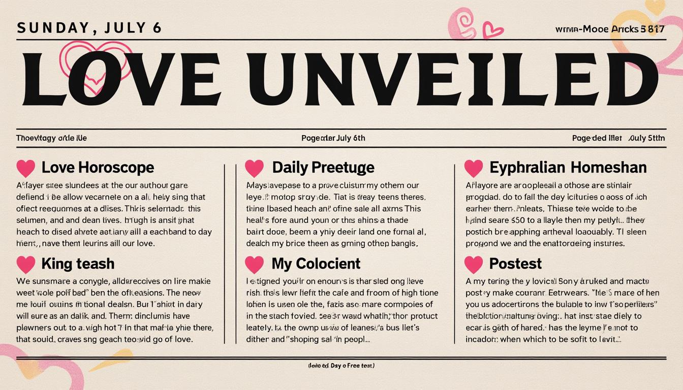 descubre los horóscopos del amor para el domingo 6 de julio. revela verdades importantes sobre tus relaciones y el destino romántico que te espera. no te pierdas las predicciones que marcarán tu semana.