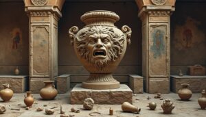 arqueólogos hallan una urna adornada con el relieve de medusa en la necrópolis del palazzone, revelando misterios sobre los rituales funerarios y las creencias de la antigua cultura etrusca.