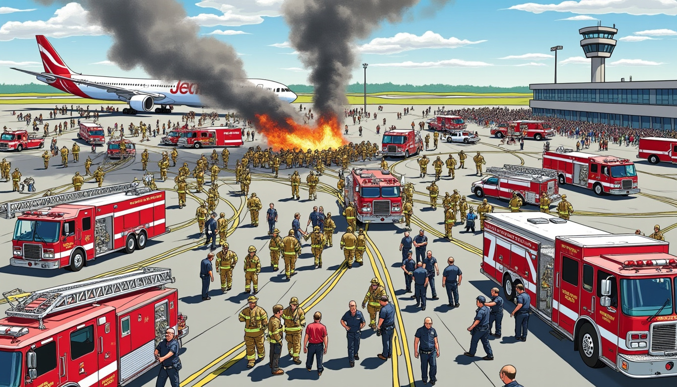 el aeropuerto de tri-cities realiza un simulacro de emergencia a gran escala, contando con la colaboración de decenas de equipos de primera respuesta para mejorar la preparación y seguridad ante situaciones críticas.
