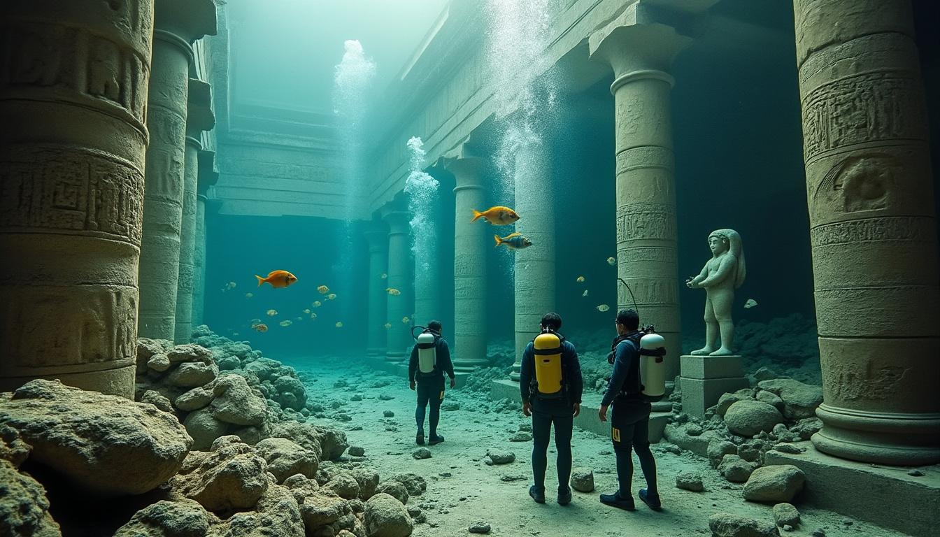 un equipo de exploradores submarinos descubre restos de una antigua ciudad egipcia sumergida en el mediterráneo desde hace 2.000 años, revelando secretos fascinantes de la historia y la arqueología.