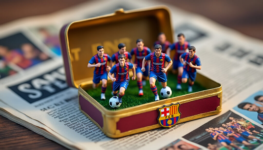 descubre la historia única del barça en miniatura: un equipo de fútbol detalladamente recreado y presentado en una caja de cerillas, símbolo de creatividad y pasión por el deporte.