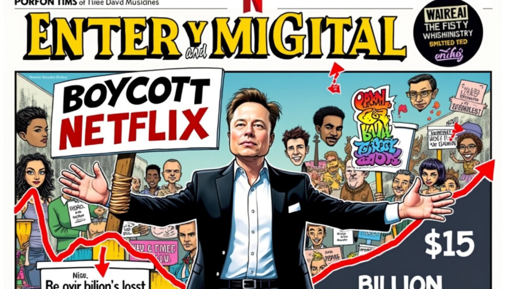 elon musk llama a boicotear netflix debido a su contenido 'woke' en programas infantiles. como resultado, las acciones de la plataforma caen drásticamente, perdiendo más de 15 mil millones de dólares en valor de mercado.
