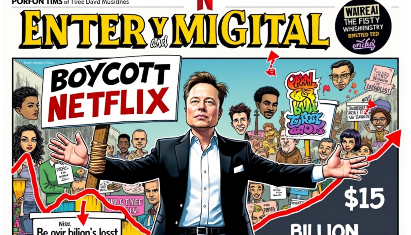 elon musk llama a boicotear netflix debido a su contenido 'woke' en programas infantiles. como resultado, las acciones de la plataforma caen drásticamente, perdiendo más de 15 mil millones de dólares en valor de mercado.