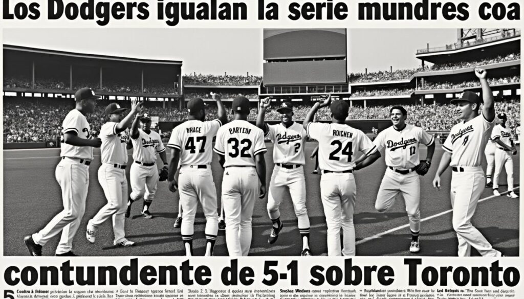 los dodgers empataron la serie mundial tras vencer a toronto 5-1 en un emocionante partido, destacando por su poderosa ofensiva y sólido pitcheo. descubre los momentos clave del juego.
