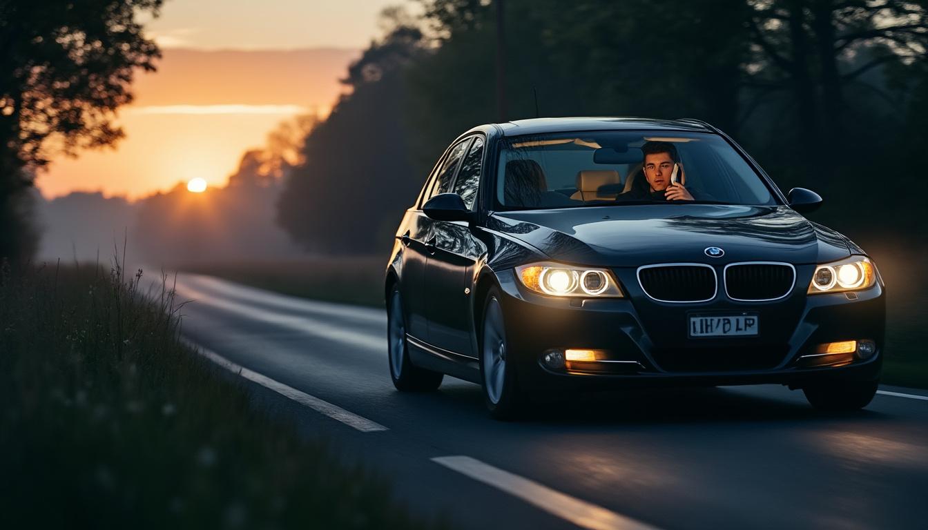 conducción temeraria de madrugada: sin carnet, luces apagadas, hablando por teléfono y con la tasa de alcohol triplicada. descubre las graves consecuencias legales y de seguridad vial.
