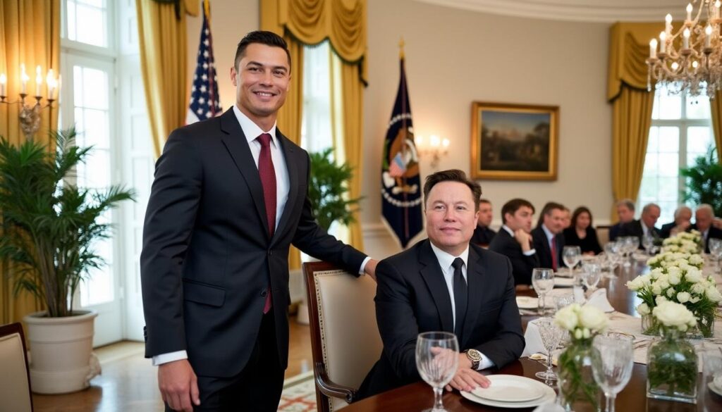 cristiano ronaldo y elon musk se reúnen en la casa blanca para una cena exclusiva en honor al príncipe saudí, marcando un evento único de líderes y celebridades internacionales.