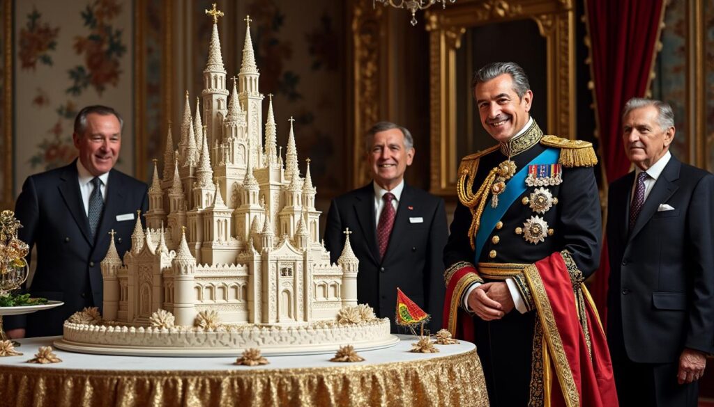 el rey carlos iii celebra su 77 cumpleaños con un pastel espectacular en forma de castillo majestuoso, destacando la elegancia y grandeza de esta ocasión especial.