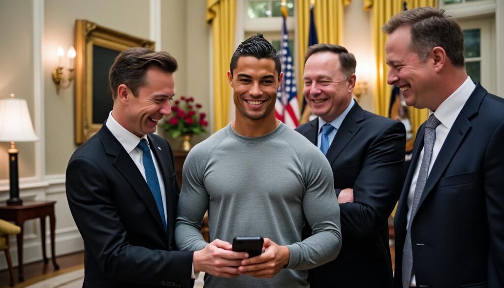 descubre el impactante 'selfie' de cristiano ronaldo en la casa blanca junto a infantino, elon musk y david sacks. un encuentro único entre figuras destacadas del deporte y la tecnología.