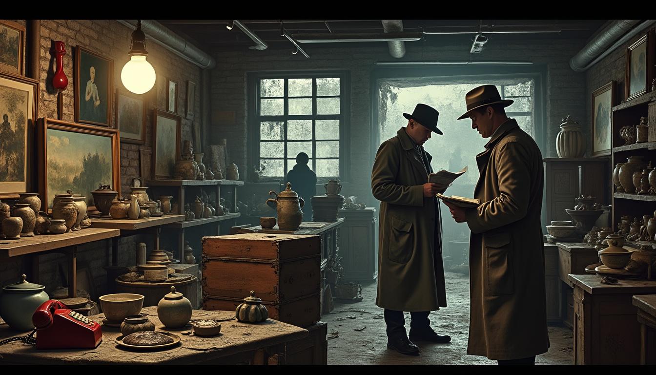 descubre el enigma detrás de cientos de antigüedades encontradas en un almacén de londres y sigue la investigación de estos detectives que buscan respuestas.