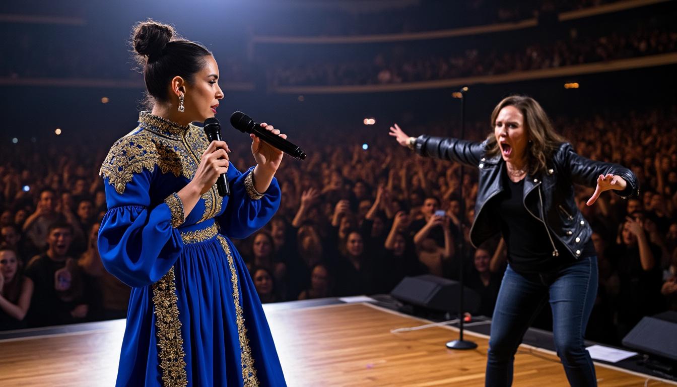 la exnovia de nodal sorprende al irrumpir en su concierto donde ángela aguilar está en el escenario, desatando gran polémica entre los asistentes y fans.