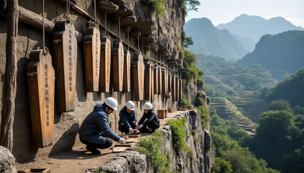 descubre los ataúdes colgantes milenarios en china y su sorprendente conexión con los ancestros de los habitantes actuales. un hallazgo arqueológico fascinante que revela secretos ancestrales.