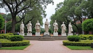 descubre las seis estatuas restauradas de los reyes en el parque histórico de taconera, una joya cultural en el paseo de sarasate que revive la historia y el arte local.
