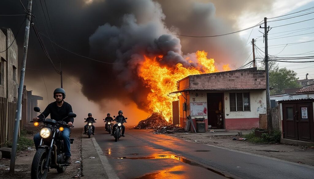 hombres en motocicleta incendian un taller mecánico y una pensión de tráileres en león, guanajuato, además de prender fuego a un vehículo en acámbaro, generando alarma en la región.