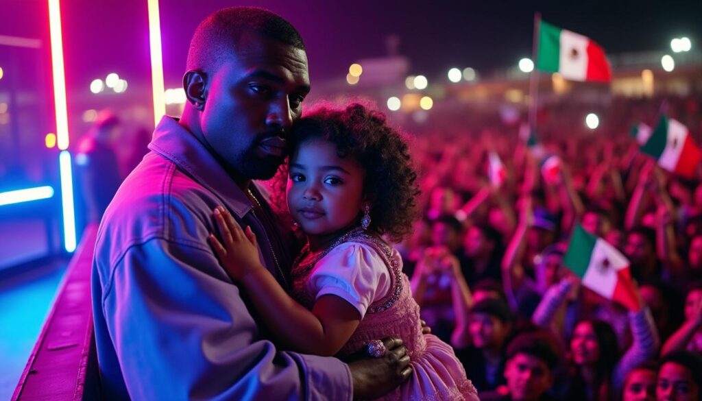 kanye west sorprende al público en méxico al llevar a su hija north al escenario durante su espectáculo, creando un momento inolvidable.