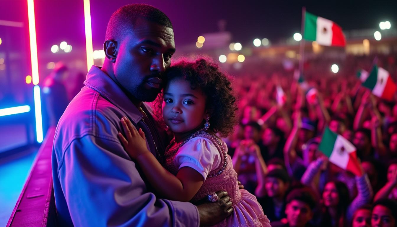 kanye west sorprende al público en méxico al llevar a su hija north al escenario durante su espectáculo, creando un momento inolvidable.