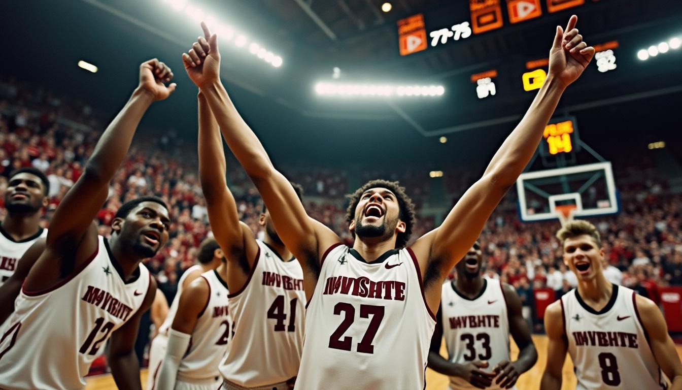 el equipo masculino de baloncesto de new mexico state vence a jax state 77-75 en una emocionante prórroga, mostrando su determinación y habilidad en un partido intenso.