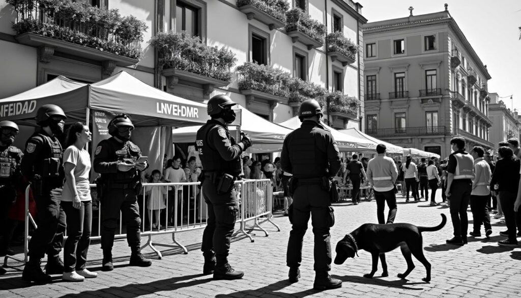 operativo policial conjunto en pamplona para garantizar la seguridad y tranquilidad durante la carpa universitaria de primavera, protegiendo a estudiantes y visitantes.