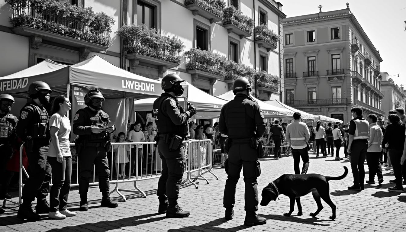 operativo policial conjunto en pamplona para garantizar la seguridad y tranquilidad durante la carpa universitaria de primavera, protegiendo a estudiantes y visitantes.