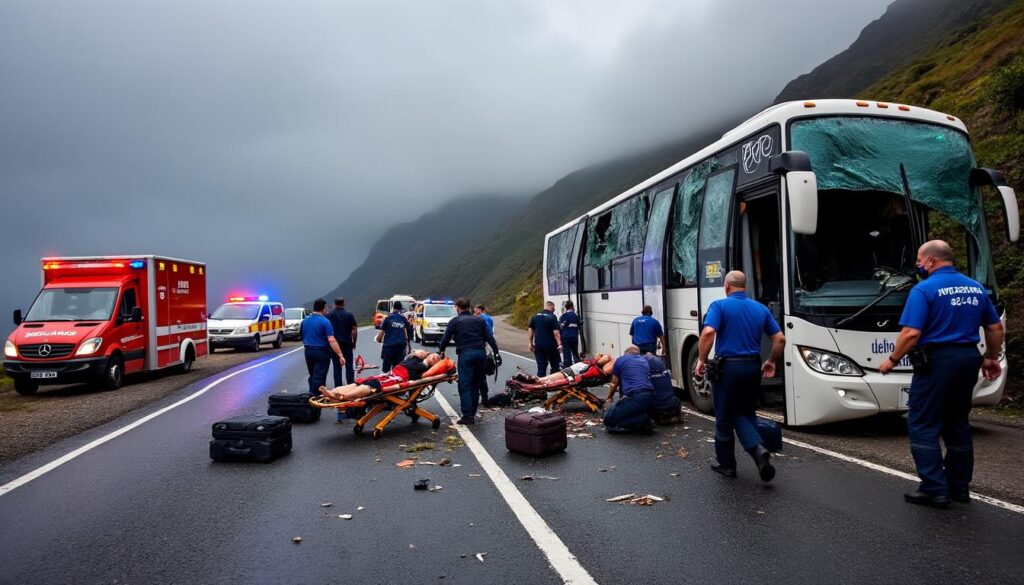 accidente trágico en la gomera: un autobús cae, dejando al menos una persona fallecida y 14 heridas, tres de ellas en estado grave. información actualizada y detalles del suceso.