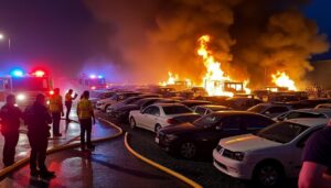 incendio en la pensión de vehículos asegurados por la fge en los ángeles, culiacán causa daños significativos y movilización de emergencia para controlar la situación.