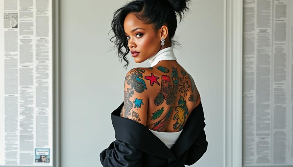 rihanna sorprende con un enorme tatuaje inspirado en las obras de arte de sus hijos, causando sensación entre sus fans y en las redes sociales.