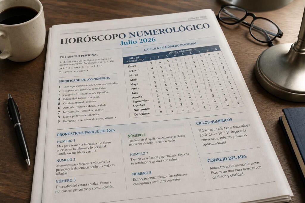 descubre las predicciones del horóscopo numerológico para julio 2026 y lo que te reserva este mes según tu fecha de nacimiento. ¡prepárate para un mes lleno de sorpresas y aprendizajes!