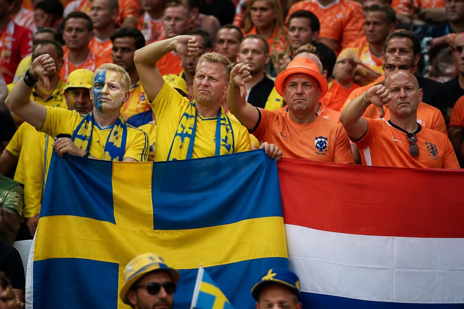 aficionados de países bajos y suecia expresan su descontento con las pausas de hidratación durante el partido, generando protestas en el estadio.