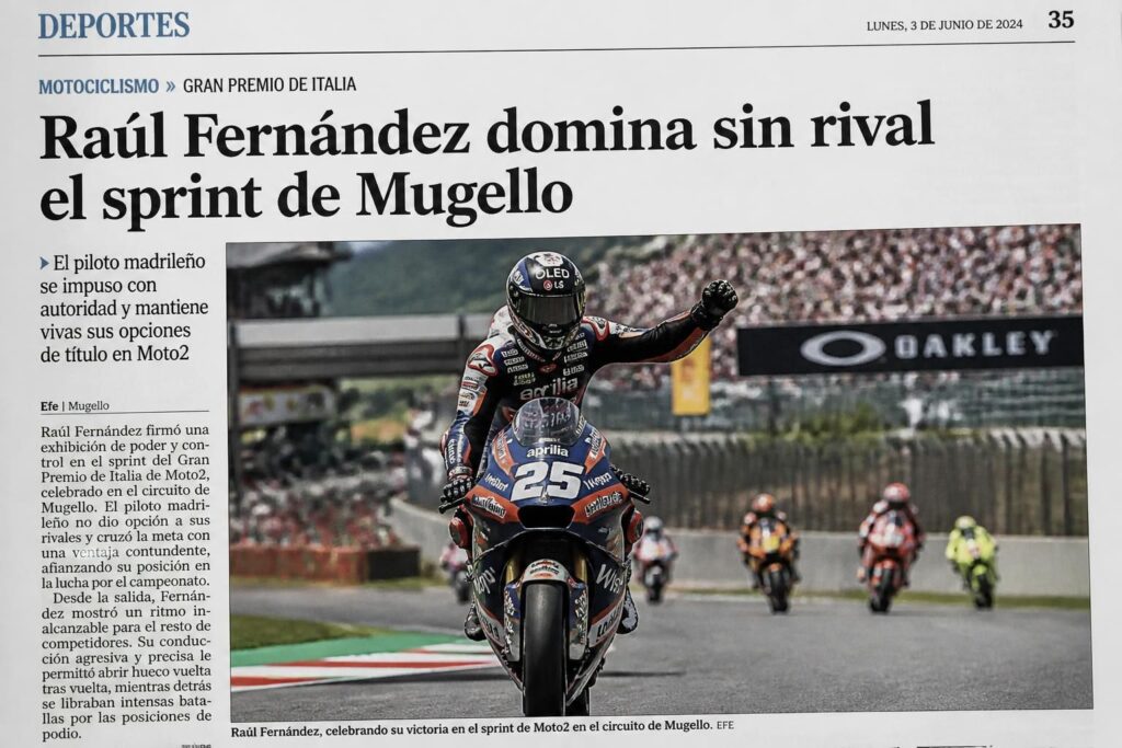 raúl fernández demuestra su superioridad al dominar sin competencia el emocionante esprint de mugello, destacándose como el favorito indiscutible.