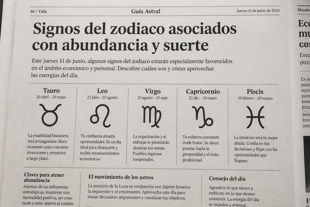 descubre los signos del zodiaco que atraerán gran abundancia y suerte el jueves 11 de junio. ¡prepárate para un día lleno de oportunidades y energía positiva!
