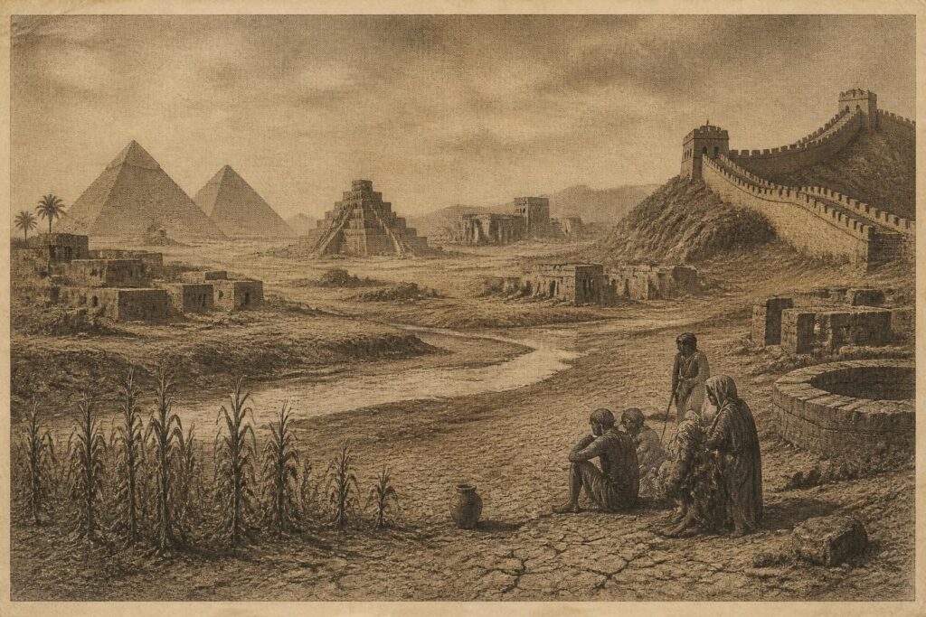 descubre cómo la megasequía de hace 4.200 años puso en peligro la supervivencia de las cuatro grandes civilizaciones del mundo antiguo y sus adaptaciones ante este desafío climático monumental.
