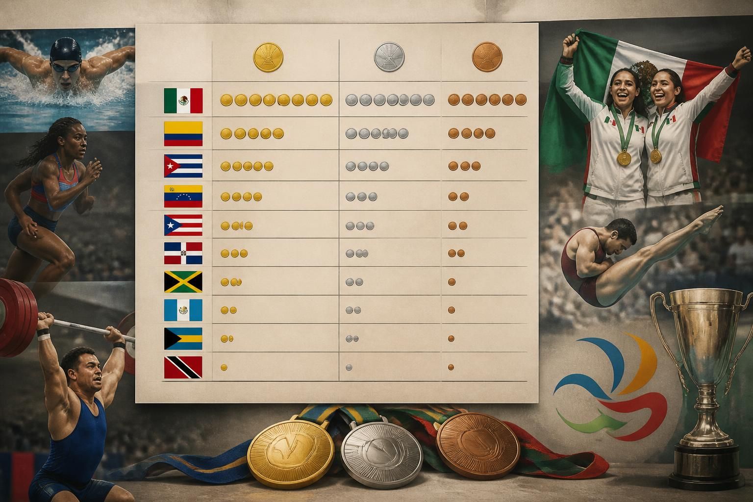 consulta el medallero actualizado de los juegos centroamericanos y del caribe 2026, donde méxico lidera con una gran ventaja y colombia asegura el segundo lugar.