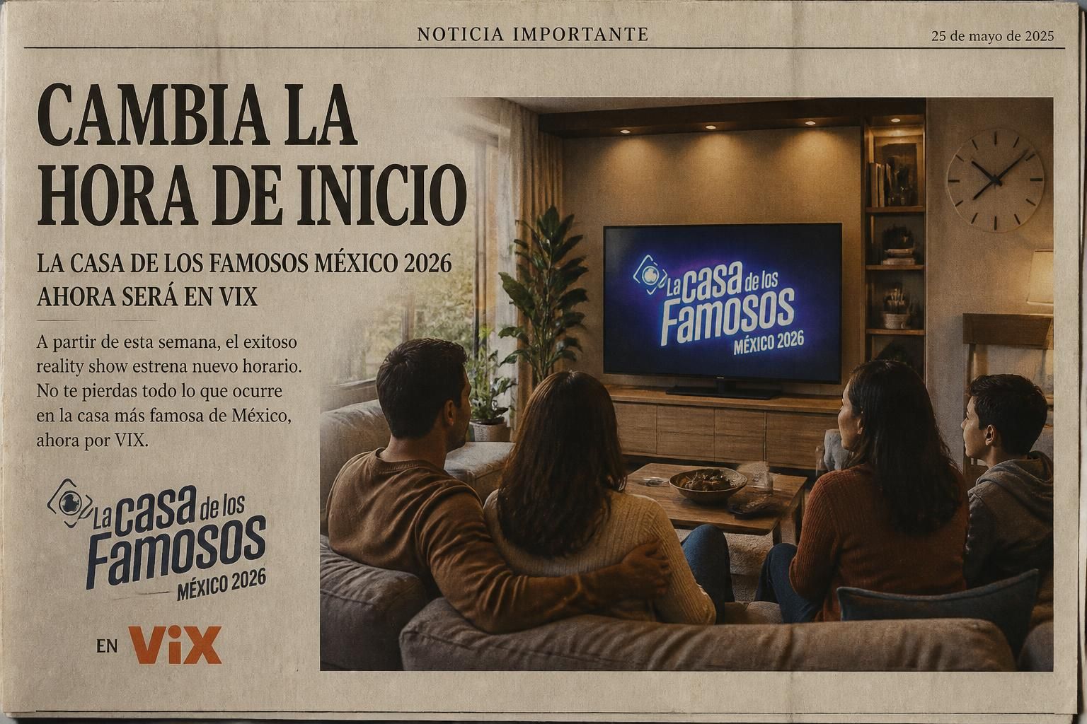 ¡no te pierdas el nuevo horario de la casa de los famosos méxico 2026 en vix! descubre a qué hora comienza tu reality show favorito y prepárate para la acción.